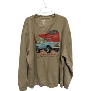 FORD BRONCO MEN'S HOLIDAY GRAPHIC PRINT FLEECE CREWNECK SWEATSHIRT XXL TAN